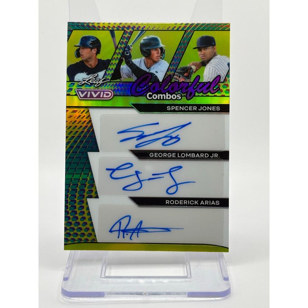 2024 Leaf Vivid Spencer Jones George Lombard Jr Arias Triple Auto /10 SP Yankees